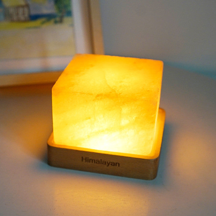 Himalayan Salt Lamp for Natural Air Purification & Stress Relief with a Modern Square LED Base