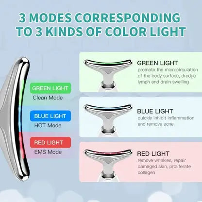 EMS Face & Neck Firming Device for Lifting & Sculpting with 3-Color LED Therapy